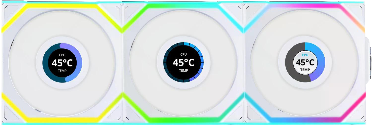 Lian Li Uni Fan SL Wireless LCD 120 ARGB Reverse Blade, weiß, 120mm, 3er-Pack